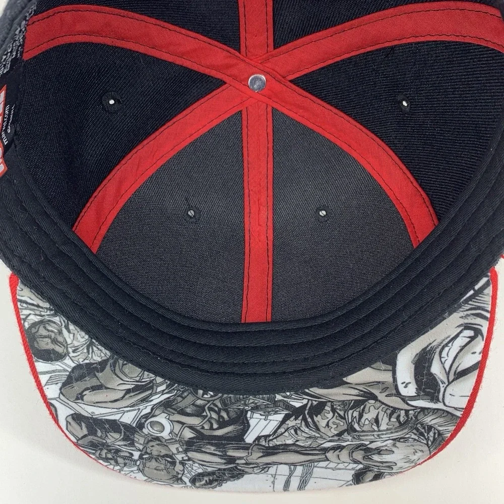 DEADPOOL Hat Adjustable Snap Black Red Embroidered Logo Flat Bill Baseball Cap